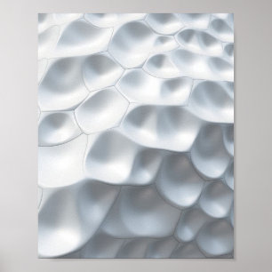 Glimmering White Ovals: A 3D Abstract Biomorphic W Poster