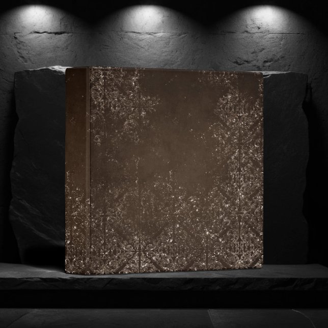Glimmery Bronze Grunge | Rich Brown Glam Damask 3 Ring Binder (Creator Uploaded)