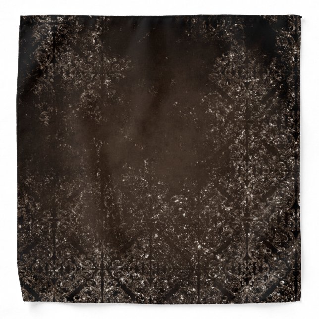 Glimmery Bronze Grunge | Rich Brown Glam Damask Bandana (Front)