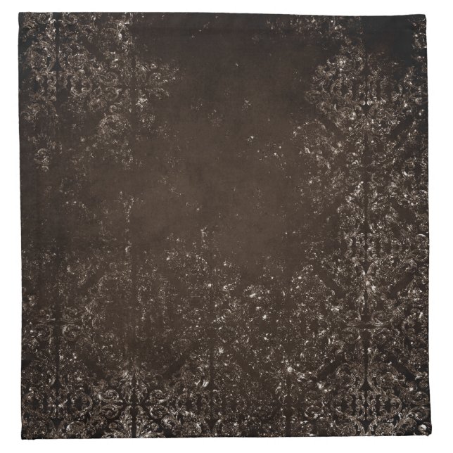 Glimmery Bronze Grunge | Rich Brown Glam Damask Cloth Napkin (Front)