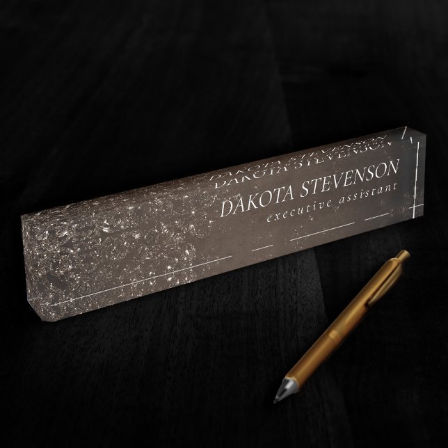 Glimmery Bronze Grunge | Rich Brown Glam Damask Desk Name Plate (Creator Uploaded)