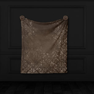 Glimmery Bronze Grunge Rich Brown Glam Damask Fleece Blanket
