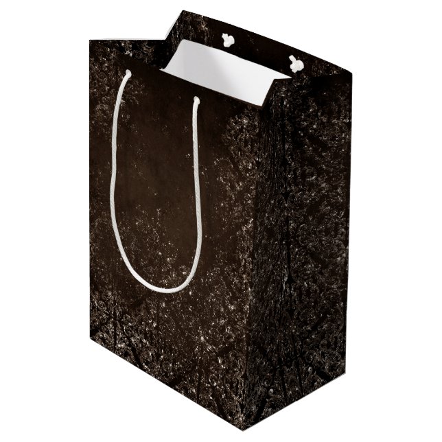 Glimmery Bronze Grunge | Rich Brown Glam Damask Medium Gift Bag (Back Angled)