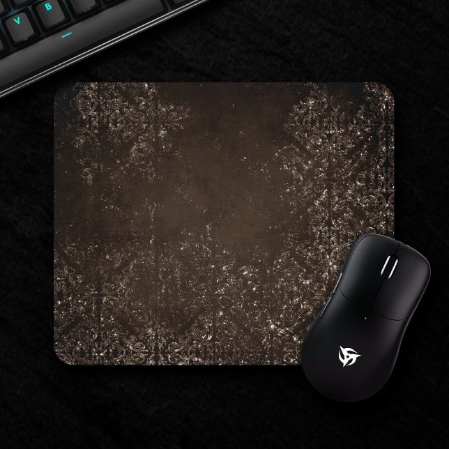 Glimmery Bronze Grunge | Rich Brown Glam Damask Mouse Pad (Creator Uploaded)