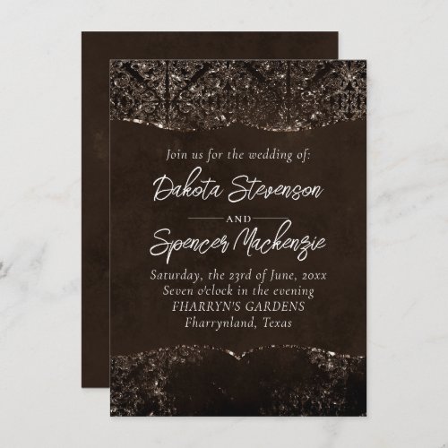 Glimmery Brown Grunge  Gorgeous Bronze Damask Invitation