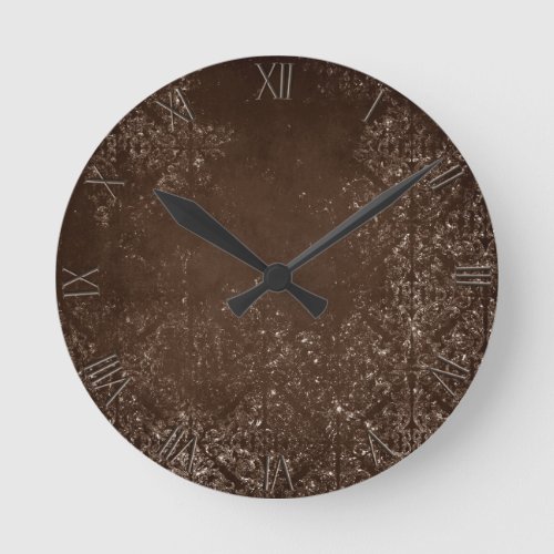 Glimmery Brown Grunge  Gorgeous Bronze Damask Round Clock