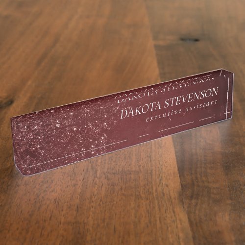 Glimmery Henna Grunge  Dark Blood Red Damask Desk Name Plate