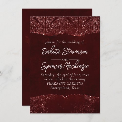 Glimmery Henna Grunge  Dark Blood Red Damask Invitation