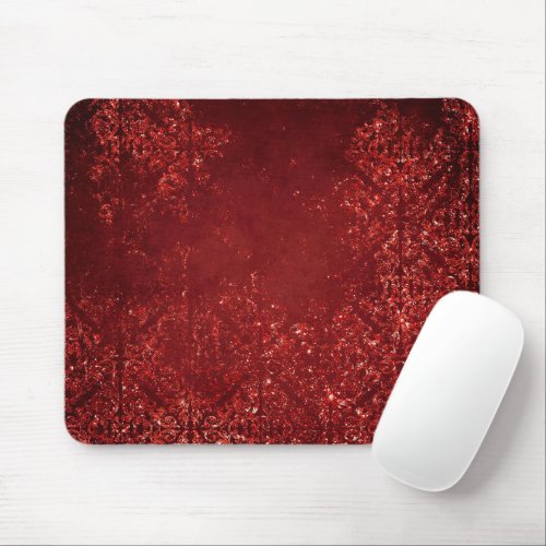 Glimmery Henna Grunge  Dark Blood Red Damask Mouse Pad