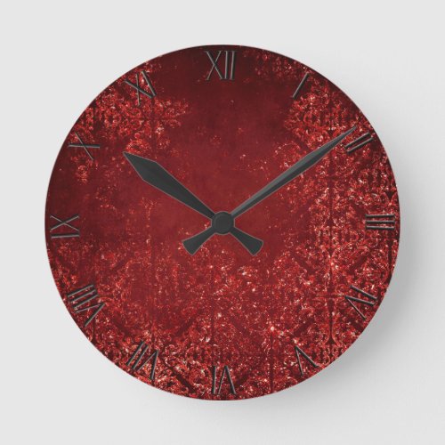 Glimmery Henna Grunge  Dark Blood Red Damask Round Clock