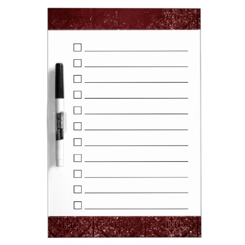 Glimmery Henna Grunge  Dark Red Damask Checklist Dry Erase Board