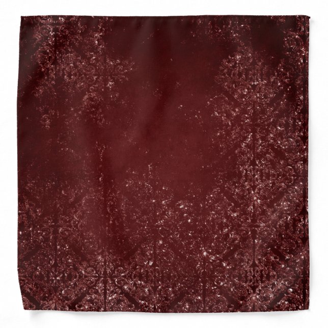 Glimmery Henna Grunge | Rich Blood Red Glam Damask Bandana (Front)