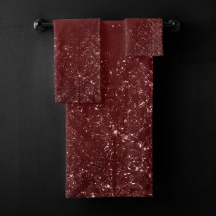 Glimmery Henna Grunge Rich Blood Red Glam Damask Bath Towel Set
