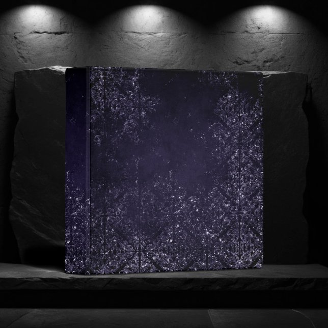 Glimmery Indigo Grunge | Midnight Purple Damask 3 Ring Binder (Creator Uploaded)