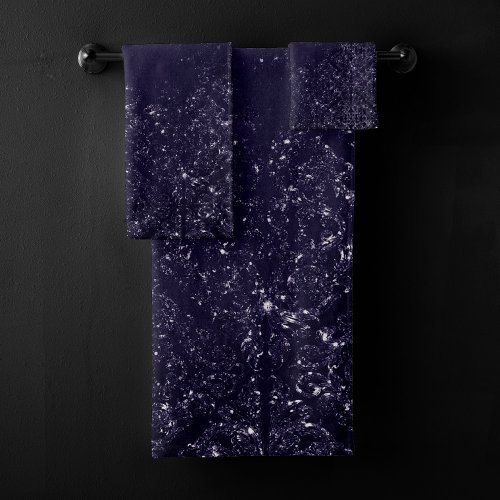 Glimmery Indigo Grunge  Midnight Purple Damask Bath Towel Set