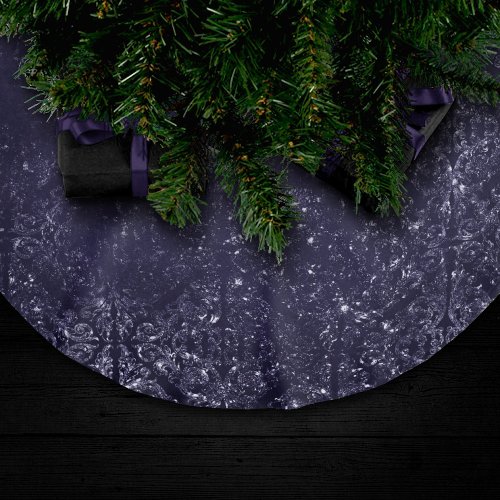 Glimmery Indigo Grunge  Midnight Purple Damask Brushed Polyester Tree Skirt