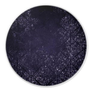 Glimmery Indigo Grunge Midnight Purple Damask Ceramic Knob