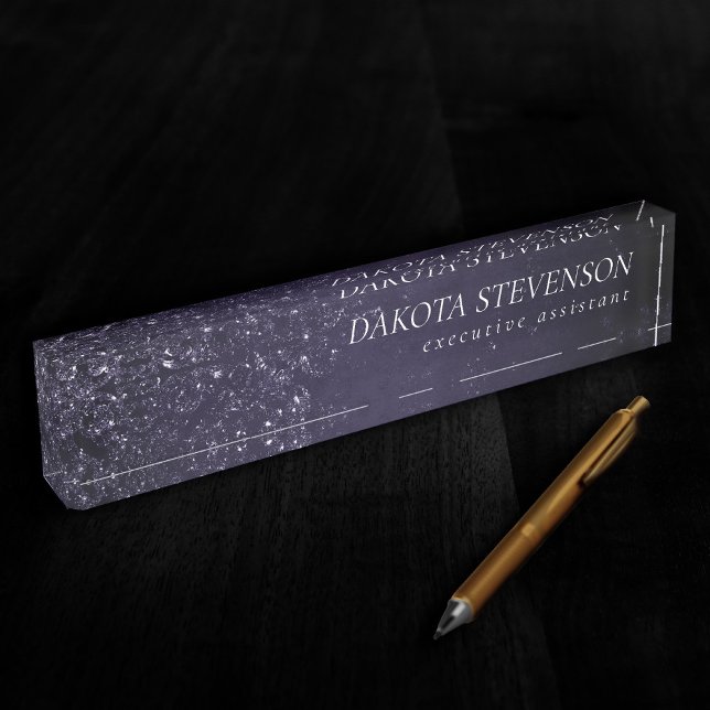 Glimmery Indigo Grunge | Midnight Purple Damask Desk Name Plate (Creator Uploaded)