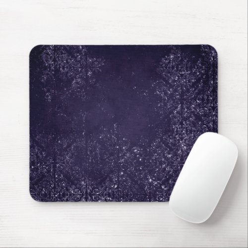 Glimmery Indigo Grunge  Midnight Purple Damask Mouse Pad