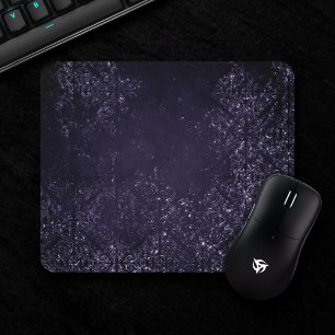 Glimmery Indigo Grunge   Midnight Purple Damask Mouse Pad