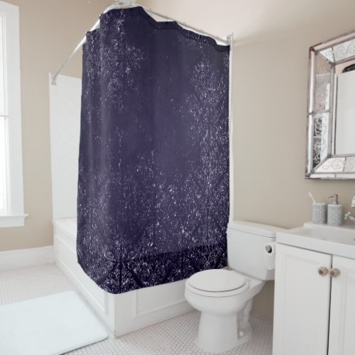 Glimmery Indigo Grunge  Midnight Purple Damask Shower Curtain