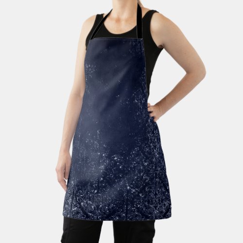 Glimmery Navy Grunge  Dark Blue Luxurious Damask Apron