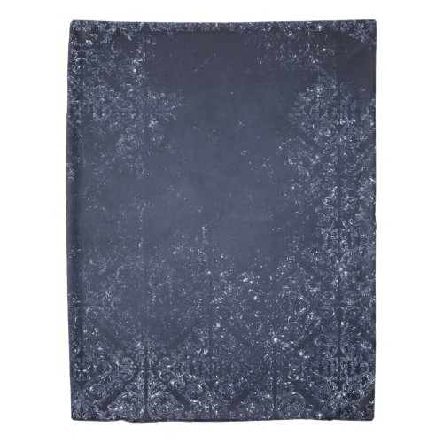Glimmery Navy Grunge  Dark Blue Luxurious Damask Duvet Cover