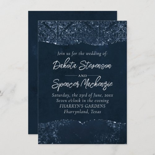 Glimmery Navy Grunge  Dark Blue Luxurious Damask Invitation