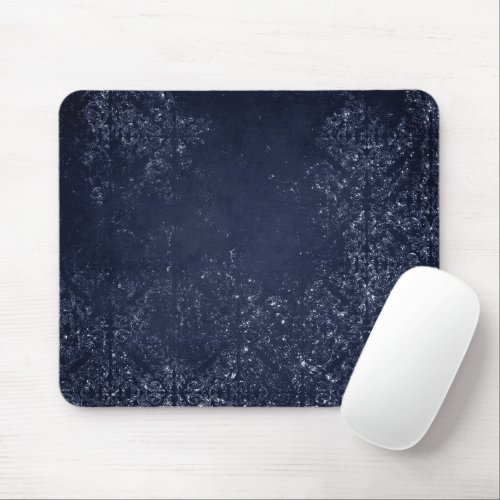 Glimmery Navy Grunge  Dark Blue Luxurious Damask Mouse Pad