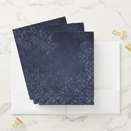 Glimmery Navy Grunge  Dark Blue Luxurious Damask Pocket Folder