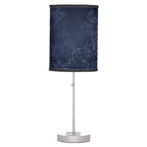 Glimmery Navy Grunge  Dark Blue Luxurious Damask Table Lamp