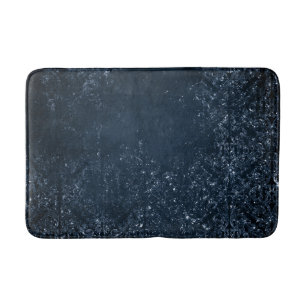 Glimmery Navy Grunge Dark Sapphire Blue Damask Bath Mat