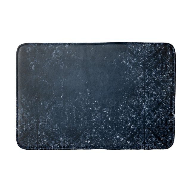 Glimmery Navy Grunge | Dark Sapphire Blue Damask Bath Mat (Front)