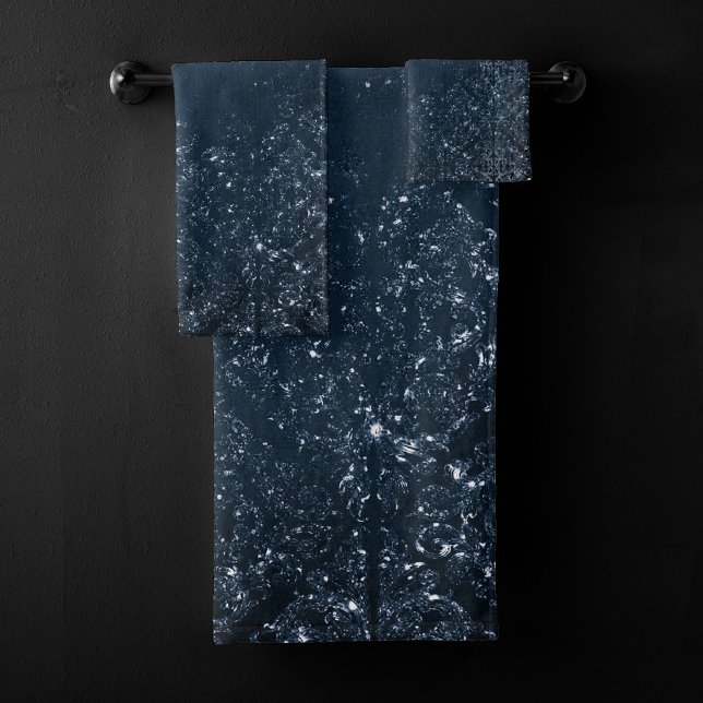 Glimmery Navy Grunge | Dark Sapphire Blue Damask Bath Towel Set (Creator Uploaded)