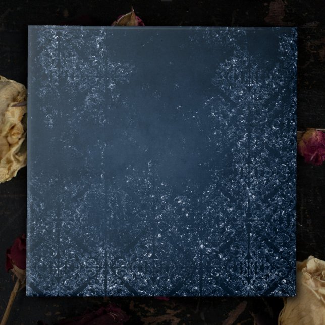 Glimmery Navy Grunge | Dark Sapphire Blue Damask Ceramic Tile (Creator Uploaded)