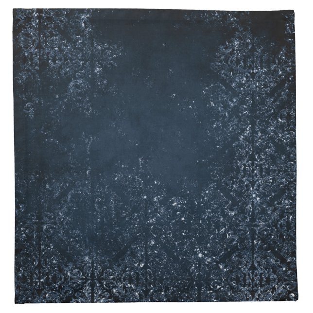 Glimmery Navy Grunge | Dark Sapphire Blue Damask Cloth Napkin (Front)