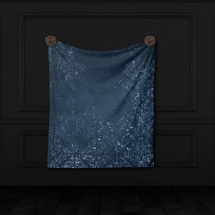 Glimmery Navy Grunge   Dark Sapphire Blue Damask Fleece Blanket