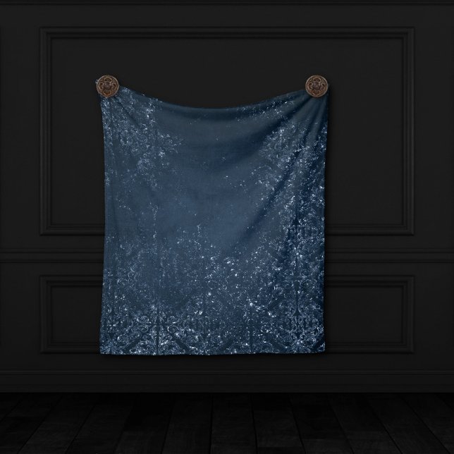 Glimmery Navy Grunge | Dark Sapphire Blue Damask Fleece Blanket (Creator Uploaded)