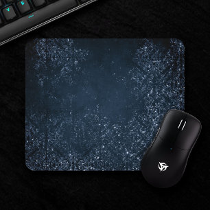Glimmery Navy Grunge Dark Sapphire Blue Damask Mouse Pad
