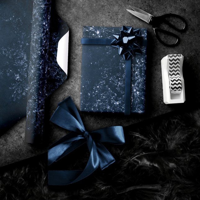 Glimmery Navy Grunge | Dark Sapphire Blue Damask Wrapping Paper (Creator Uploaded)