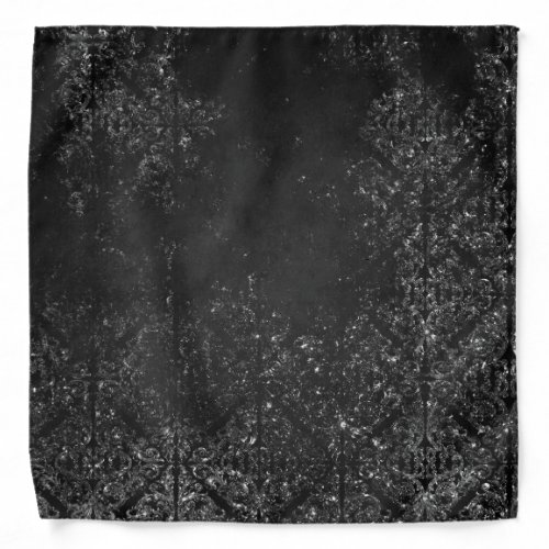 Glimmery Onyx Grunge  Black Silver Glam Damask Bandana