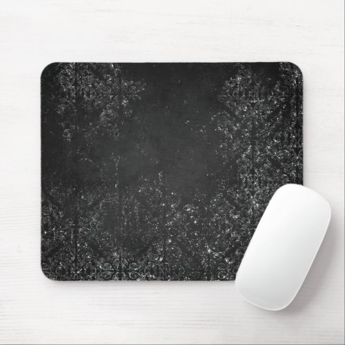 Glimmery Onyx Grunge  Black Silver Glam Damask Mouse Pad