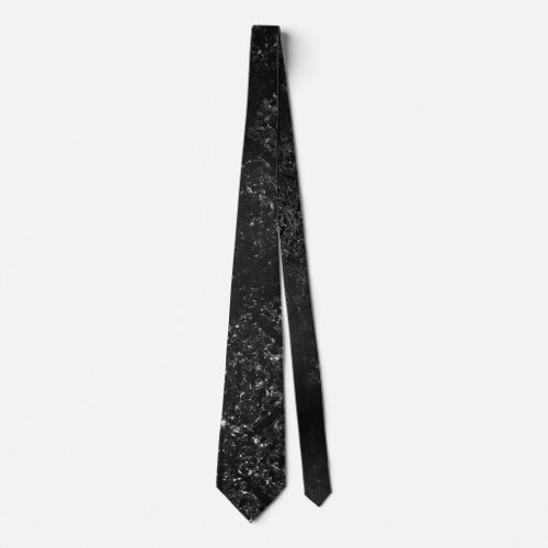 Glimmery Onyx Grunge  Black Silver Glam Damask Neck Tie