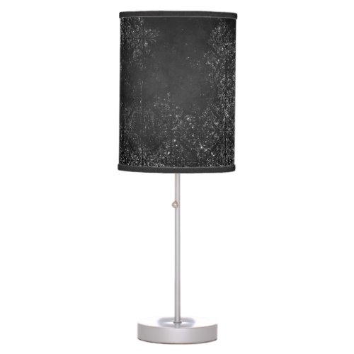 Glimmery Onyx Grunge  Black Silver Glam Damask Table Lamp