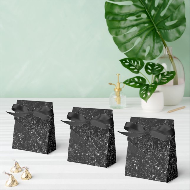 Glimmery Onyx Grunge | Silvery Black Glam Damask Favor Boxes (Multiple)