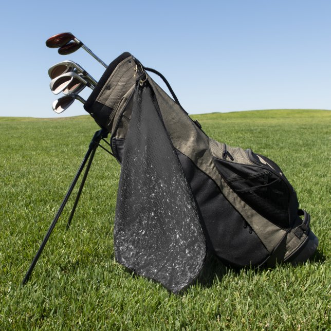 Glimmery Onyx Grunge | Silvery Black Glam Damask Golf Towel (Green)