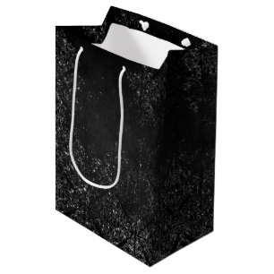 Glimmery Onyx Grunge   Silvery Black Glam Damask Medium Gift Bag