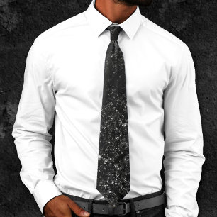 Glimmery Onyx Grunge Silvery Black Glam Damask Neck Tie