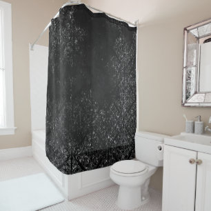 Glimmery Onyx Grunge Silvery Black Glam Damask Shower Curtain