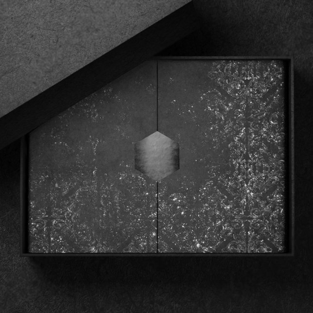 Glimmery Onyx Grunge | Silvery Black Glam Damask Tissue Paper (Creator Uploaded)